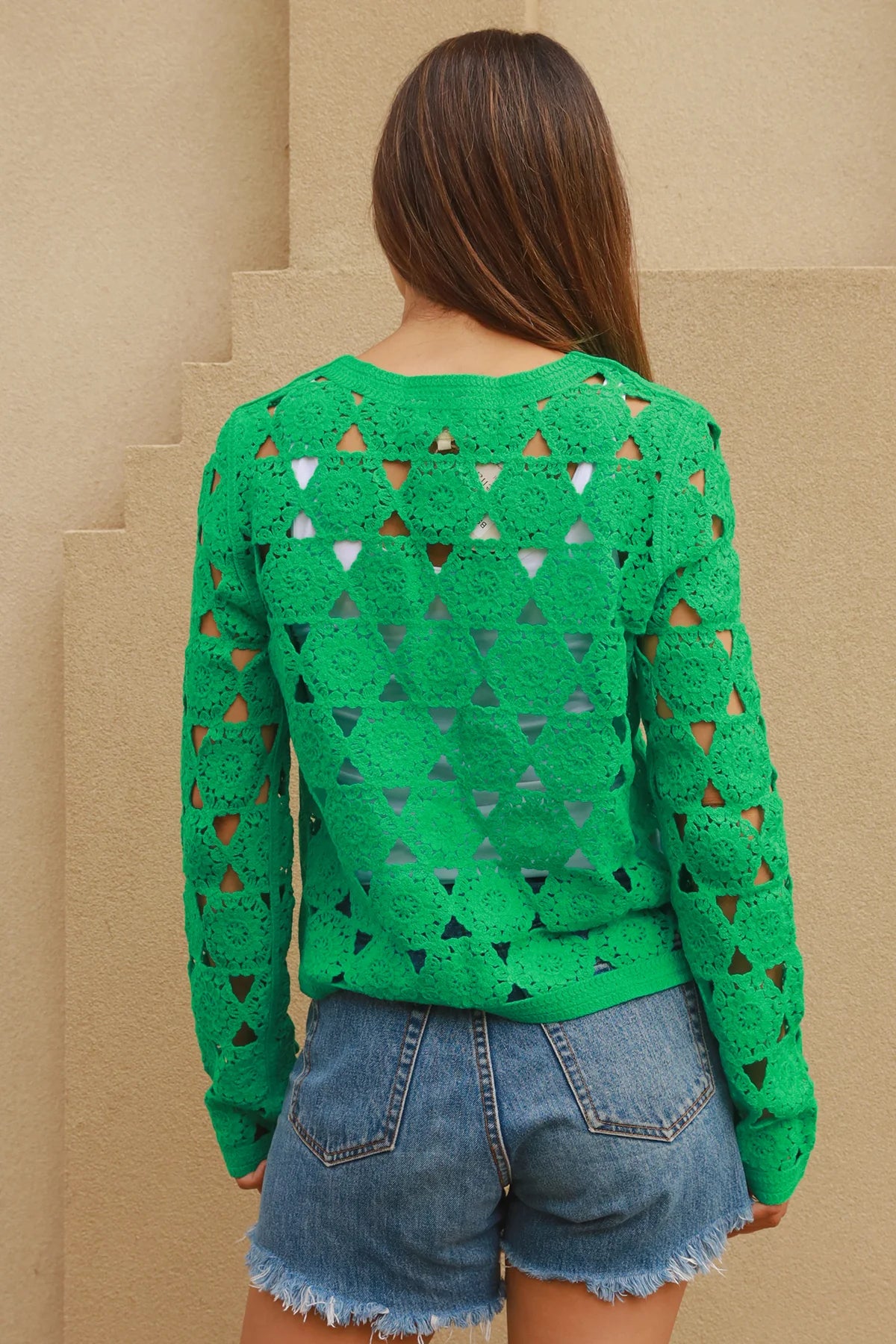 Playful Crochet Top in Emerald Green