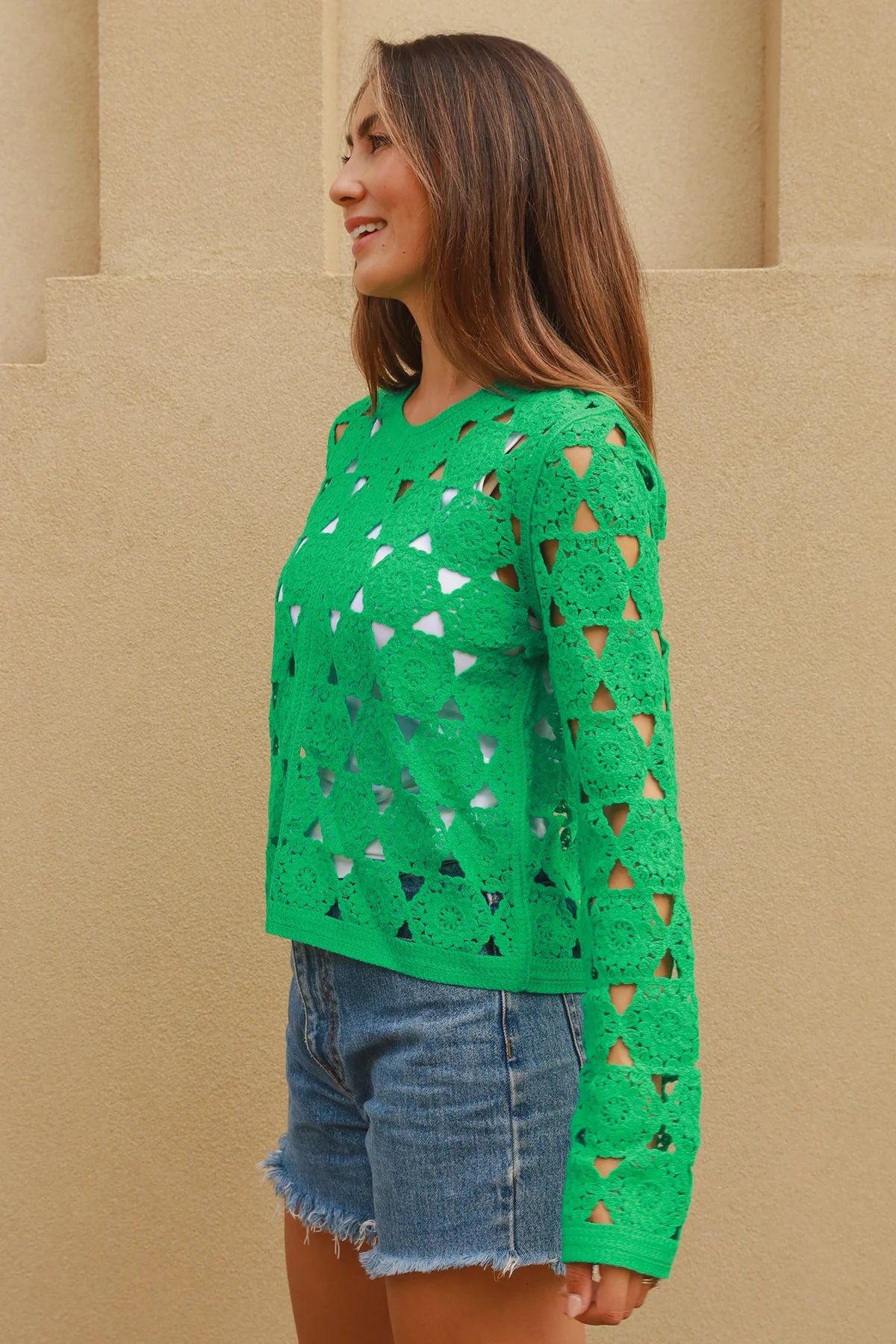 Playful Crochet Top in Emerald Green