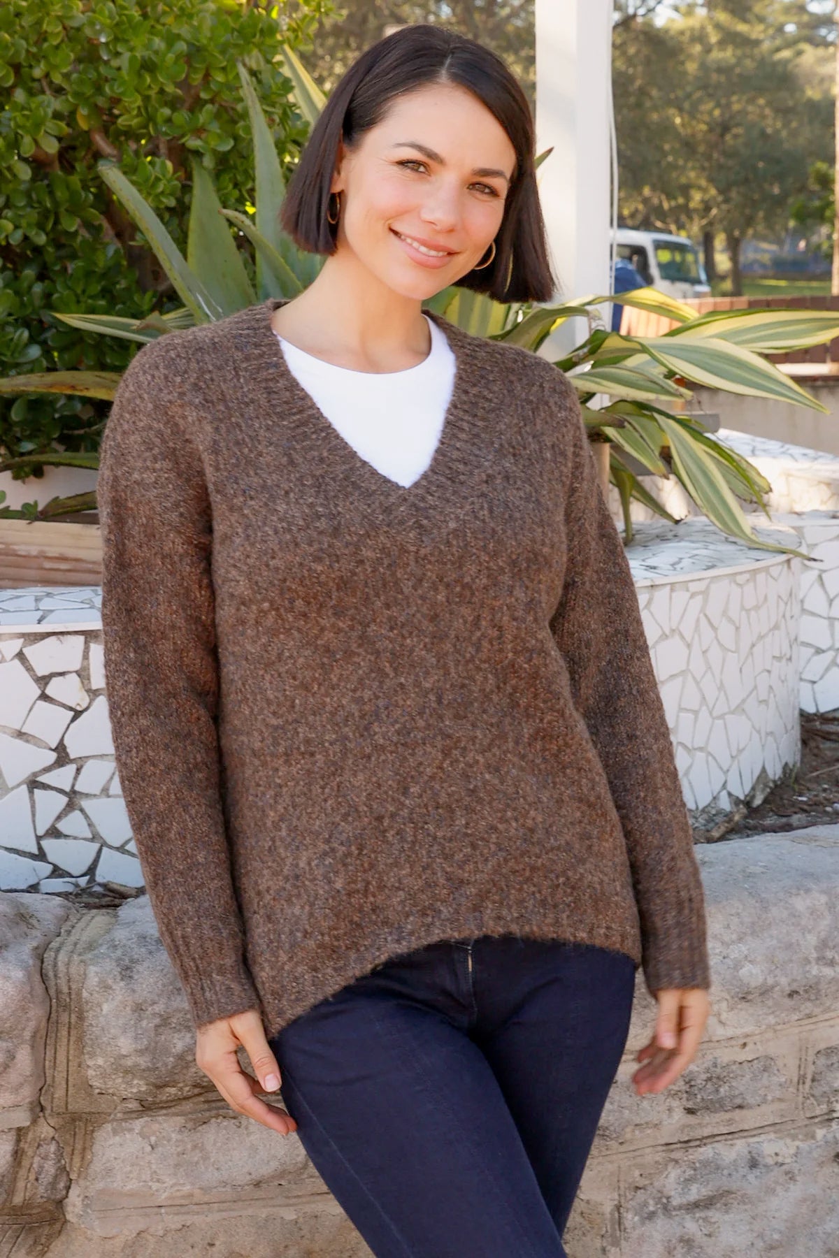 Snuggly Mocha V-Neck Jumper
