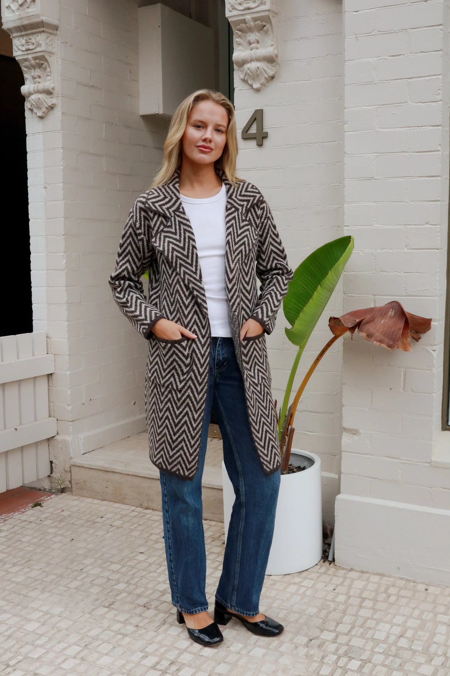 Chevron Pattern Wool Blend Coatigan