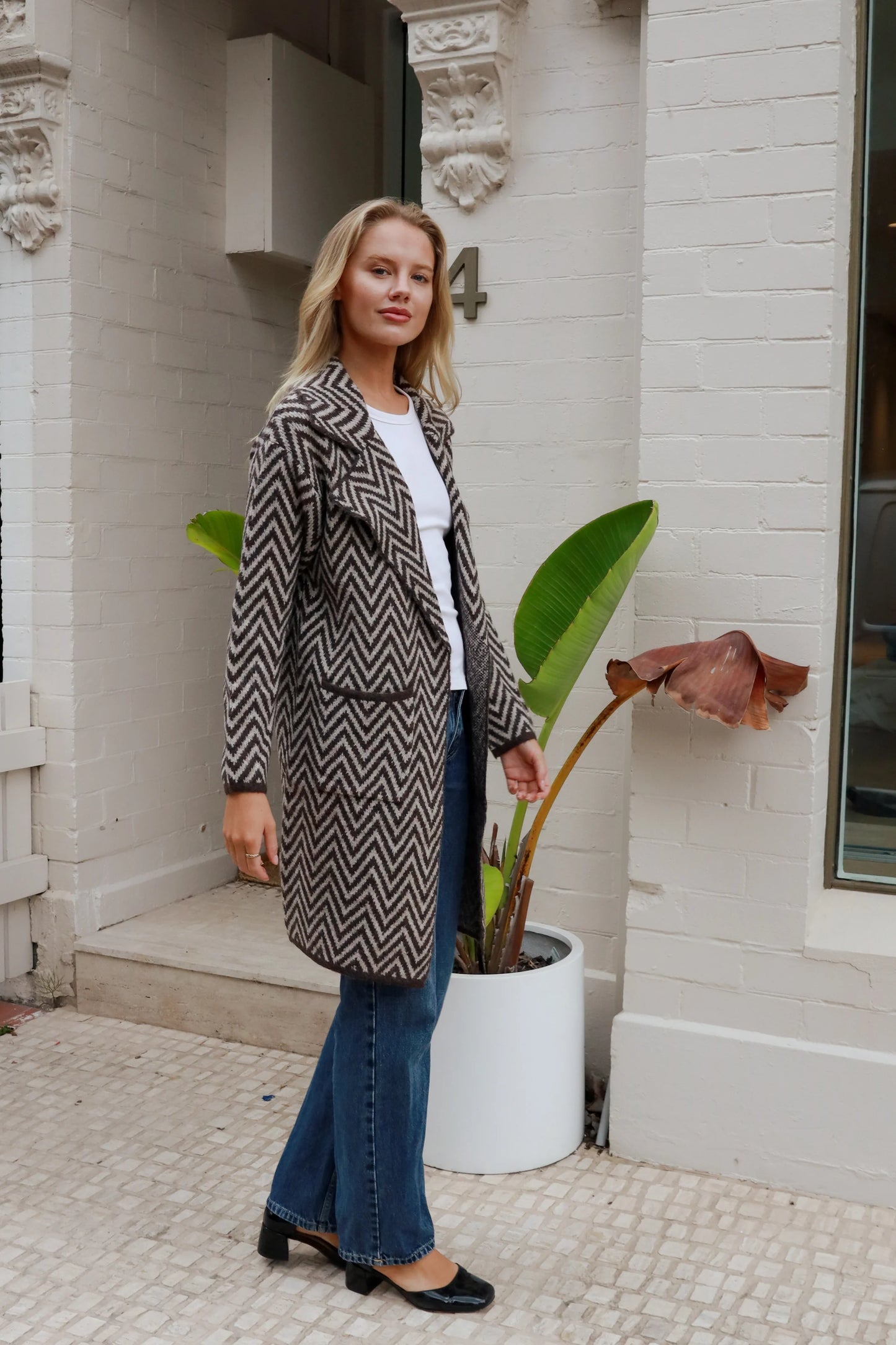 Chevron Pattern Wool Blend Coatigan
