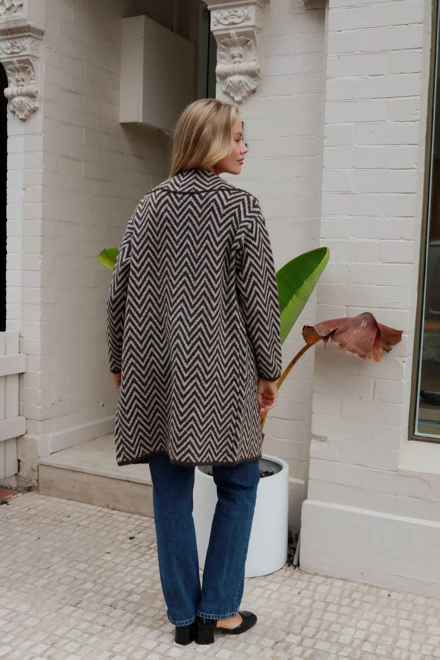 Chevron Pattern Wool Blend Coatigan