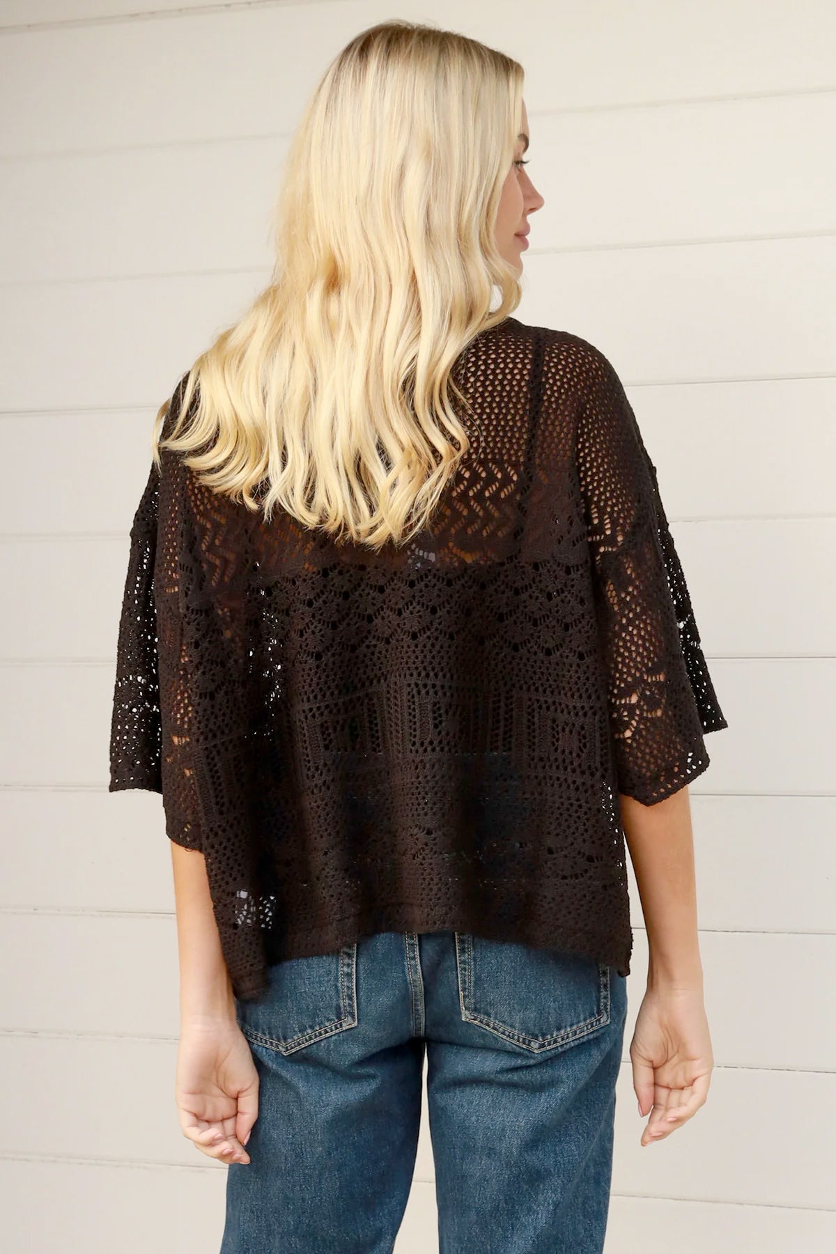 Elegant Black Crochet Overlay Top