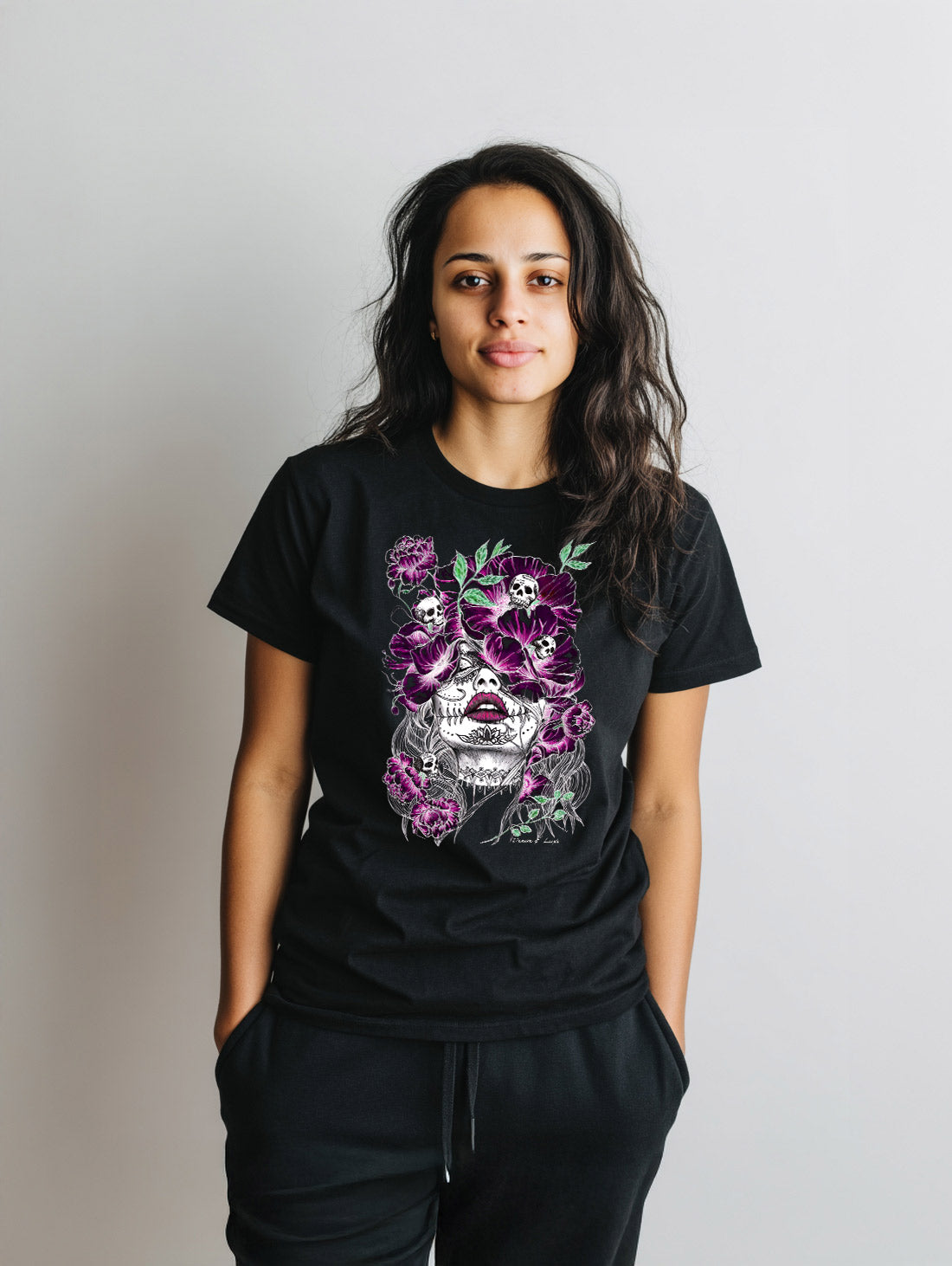 Denim & Luxe Flower Skull Tee