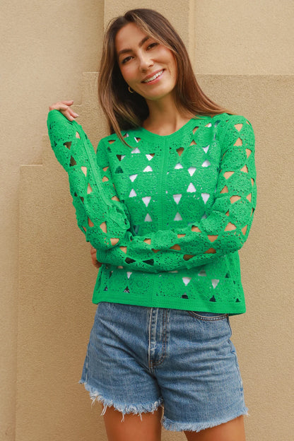 Playful Crochet Top in Emerald Green