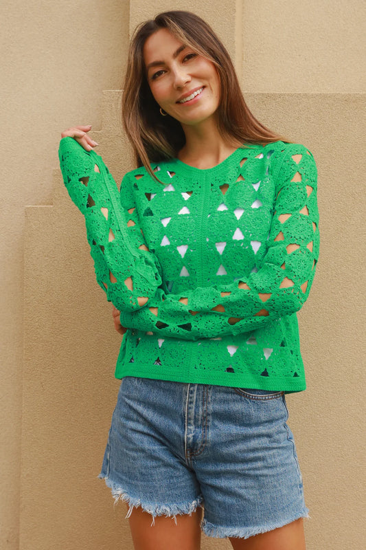 Playful Crochet Top in Emerald Green