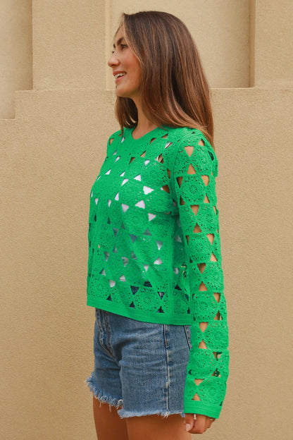 Playful Crochet Top in Emerald Green