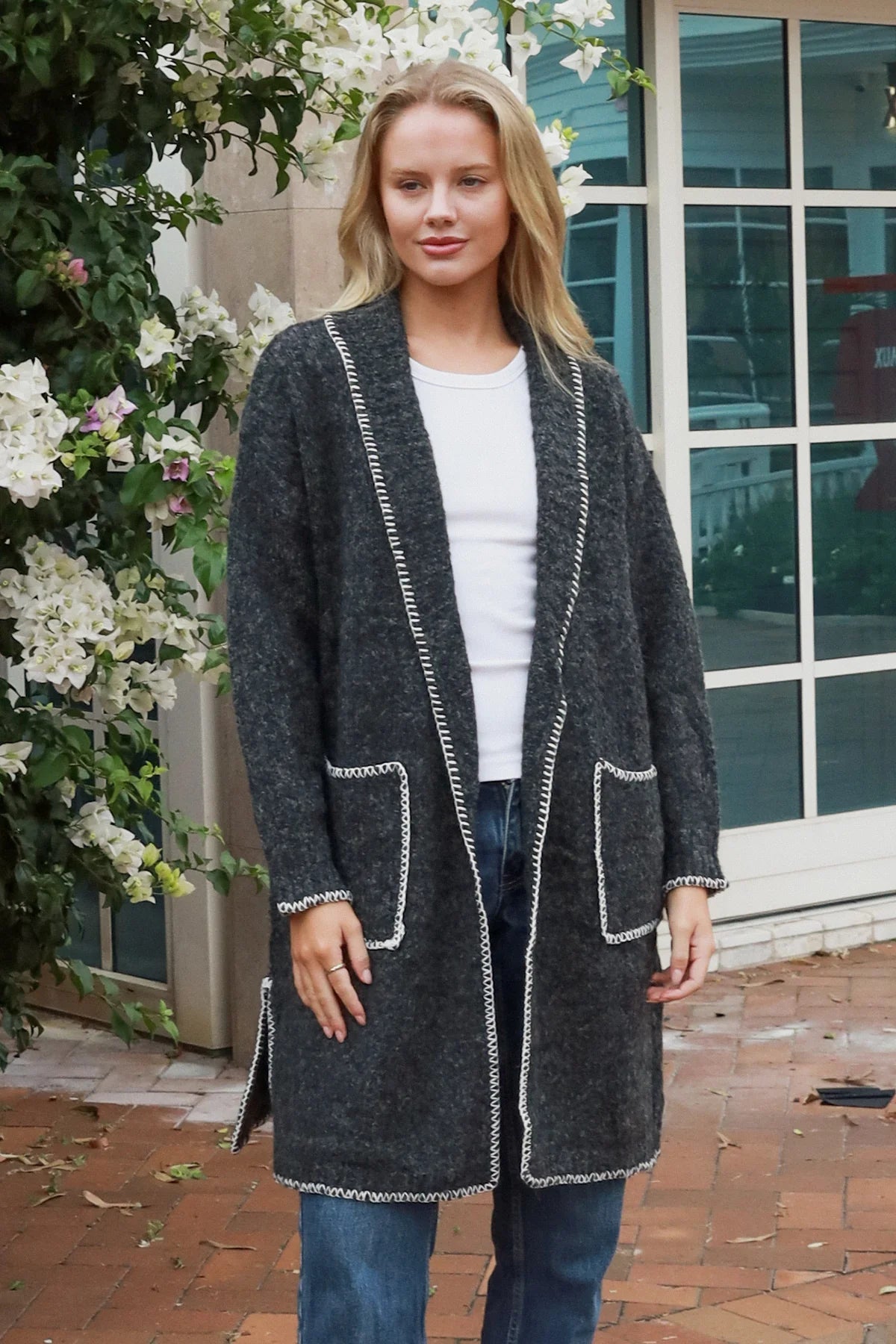 Contrast Trim Cardigan Coatigan