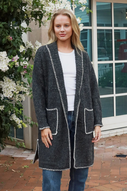 Contrast Trim Cardigan Coatigan