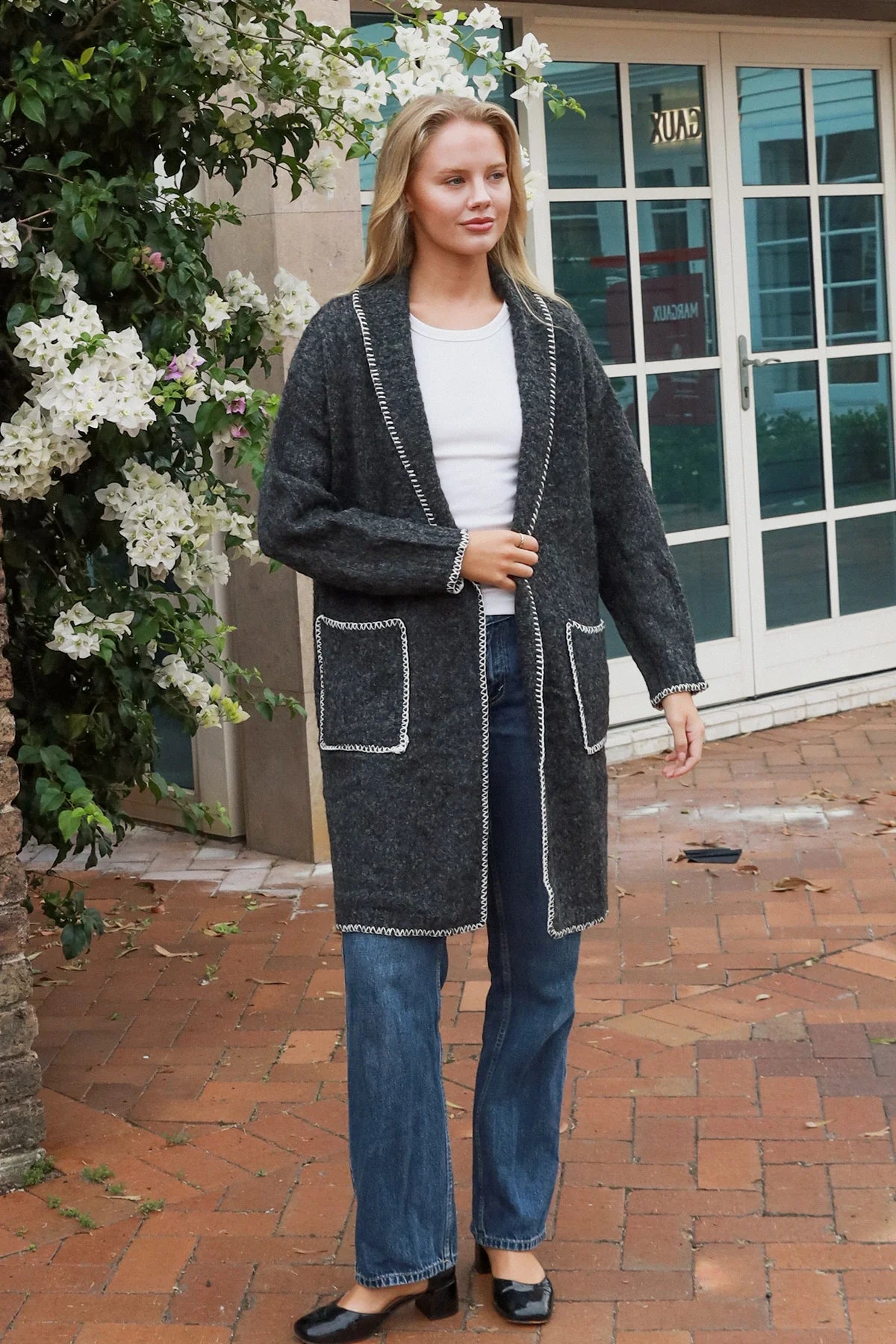 Contrast Trim Cardigan Coatigan