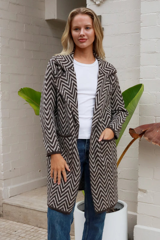 Chevron Pattern Wool Blend Coatigan
