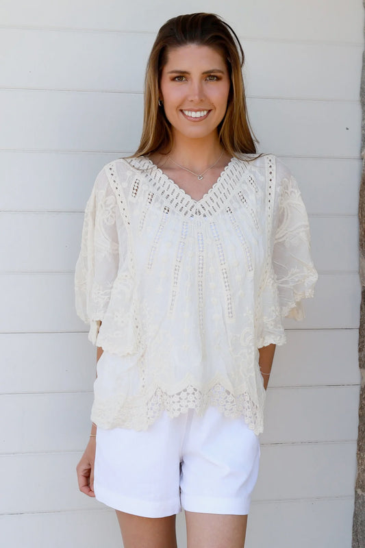 Ivory Cotton Crochet Top