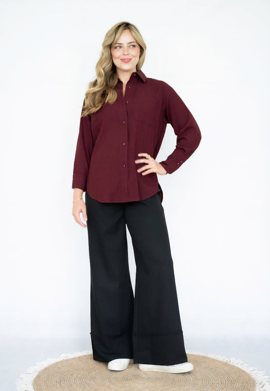 Gaberdine Raw Edge Wide Cuff Pants