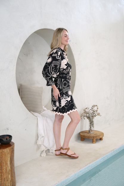 Button-up Black and Tan Shirt Dress