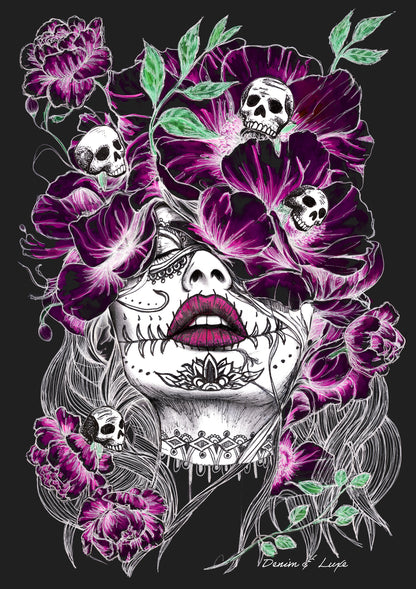 Denim & Luxe Flower Skull Tee