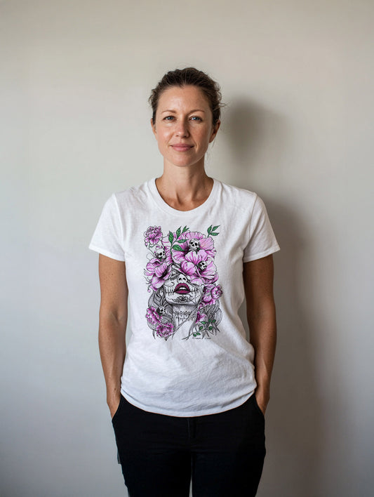 Denim & Luxe Flower Skull Tee