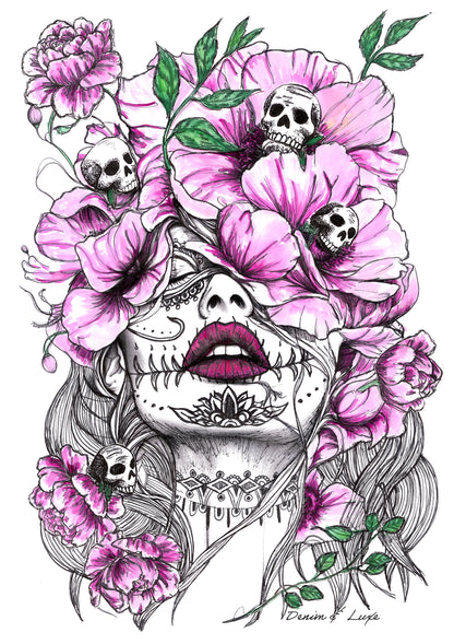 Denim & Luxe Flower Skull Tee